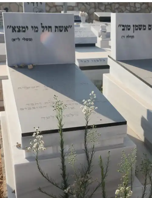 צמד מצבות יחיד בקבורה שדה שיש טורקי ושילוב גרניט שחור אותיות בעברית