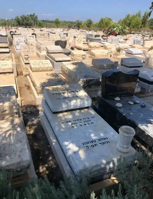 מצבת יחיד ישנה לאחר חידוש קבורת שדה כרית אותיות שחורות בעברית שיש טורקי אגרטל פרחים חדש